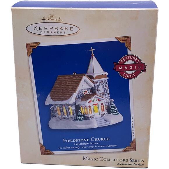 Hallmark Keepsake 2003 Candlelight Services Fieldstone Church #6 Ornament in Box - Picture 1 of 8
